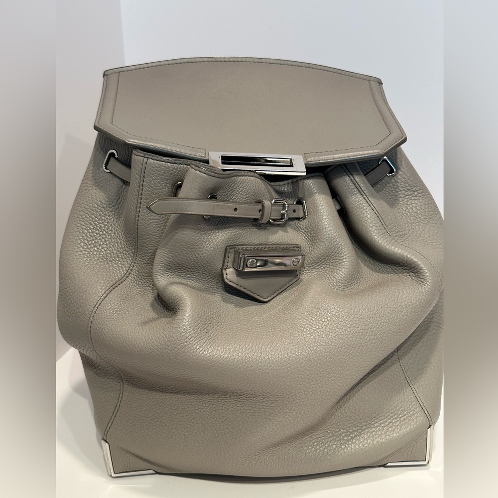 Alexander Wang Oyster Pebbled Leather Structured Drawstring Backpack with COA
